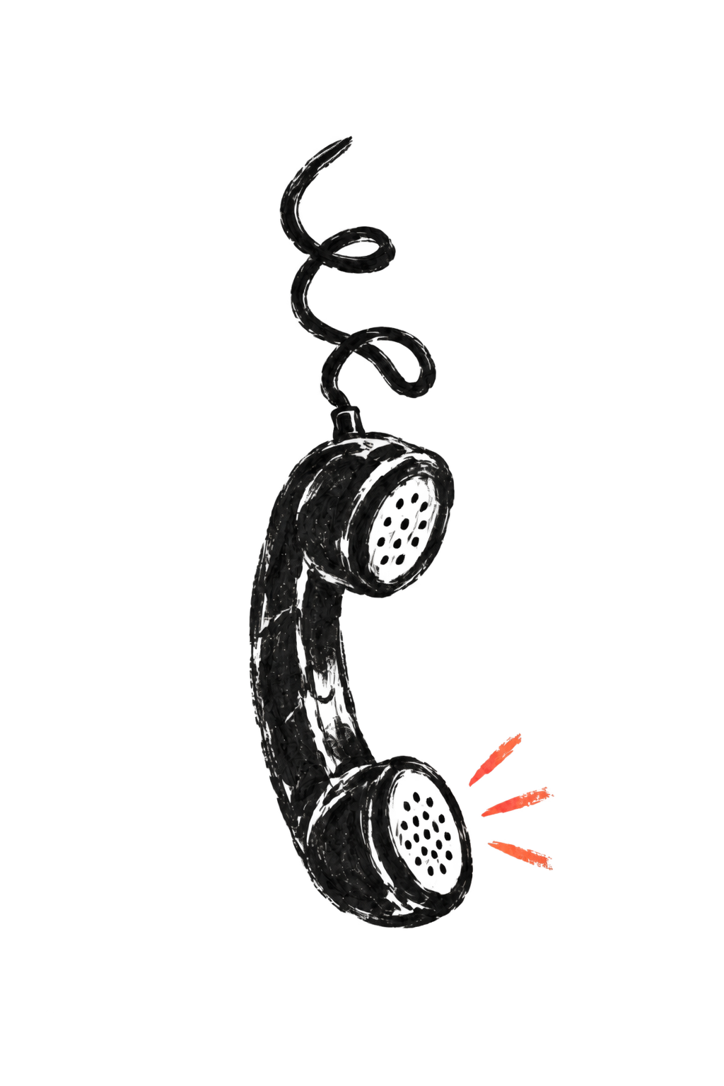 A hand-drawn telephone receiver with a loosely looping cord.